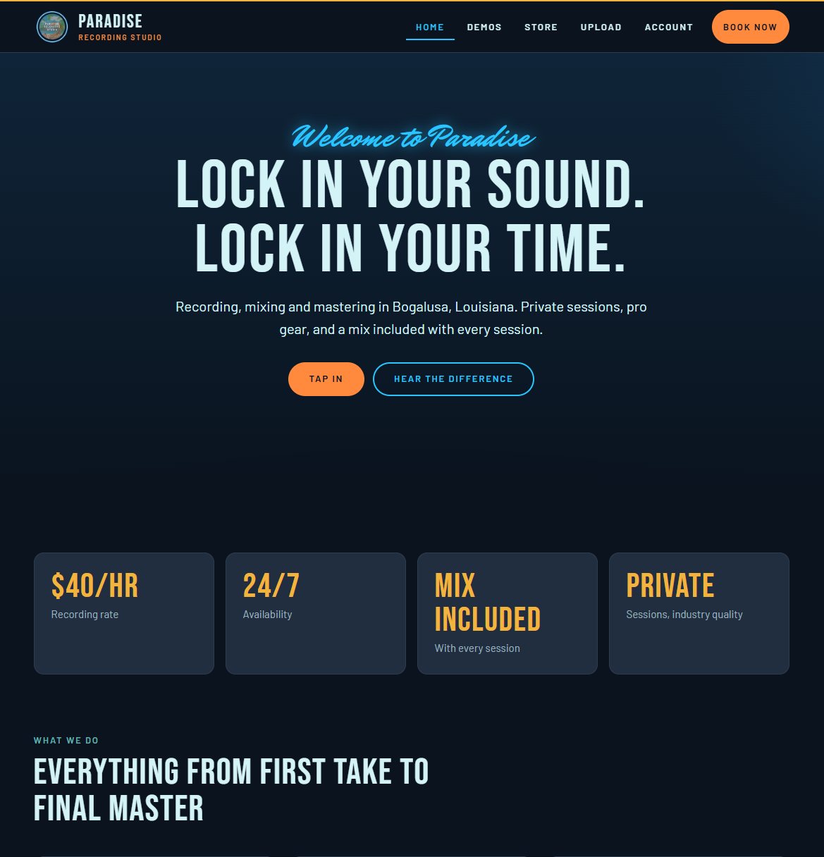 Paradise Recording Studio website, a project by Marlew Media